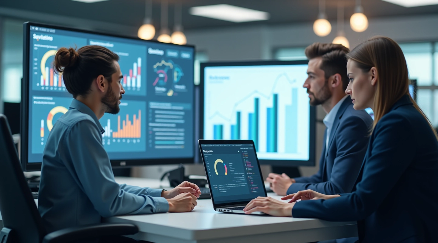 SearchCatalogue Limited team workspace with analytics and SEO tools displayed on screens