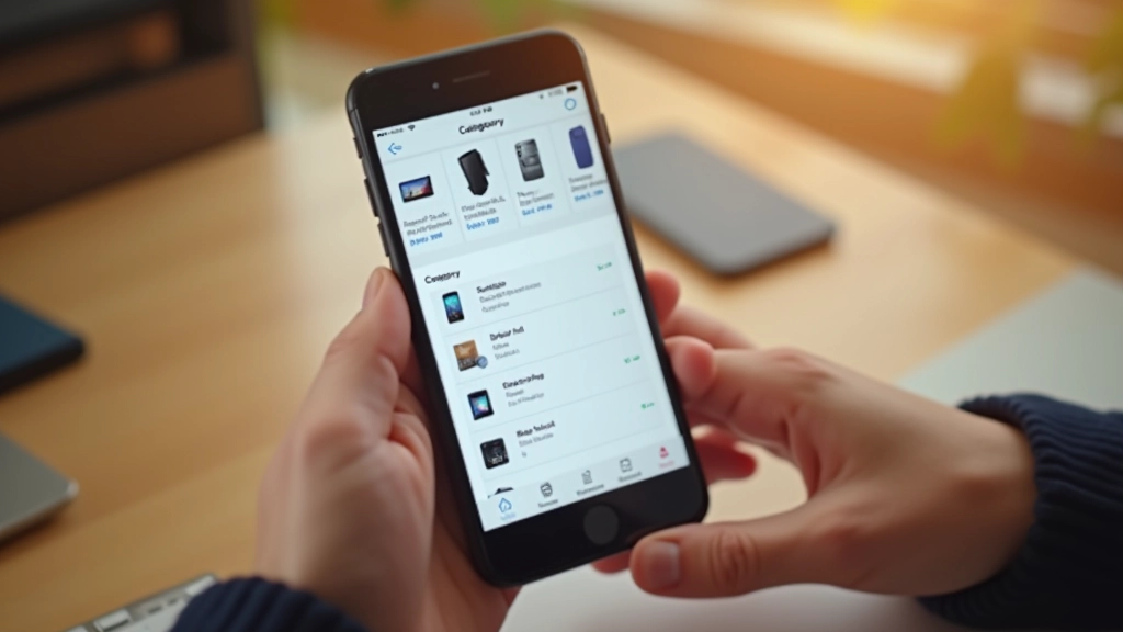 Mobile phone showing e-commerce category page with filter options and product listings